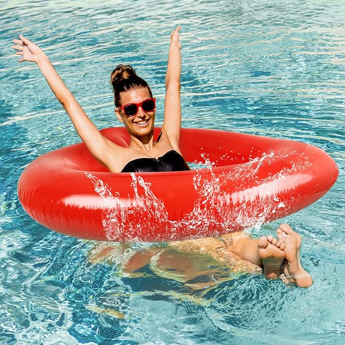 HeySplash Pool Floats, Adult Size Heart Inflatable Pool Floatie for Bachelorette Party, Swim Tube Rings, River Lake Beach Floaty, Wedding Bride Valentine Decor, Fun Toy Raft Lounge for Kids, Red