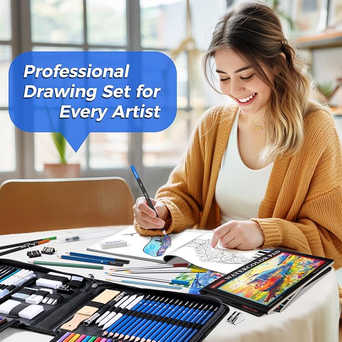 133 Pack Drawing Set Sketching Kit, Pro Art Supplies with Sketch Book, Coloring Book, Watercolor Pad, Black Paper Pad, Graphite Colored Charcoal Watercolor & Metallic Pencils, for Artists Adults Kids