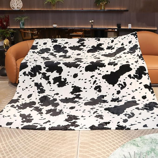 Queen Size Cow Print Fleece Blanket - Extra Large Cozy Bedding, Plush Soft Fuzzy Bed Throw for Bedroom Home Decor All Season 90"x90"