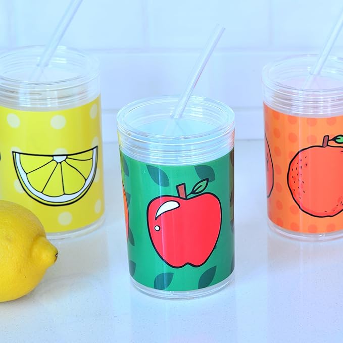 Youngever Kids Tritan Cup with Straws, Reusable 14 Ounce Toddler Cup with Lid and Straw, Unbreakable Kids Tritan Tumbler with Straw (Apple)