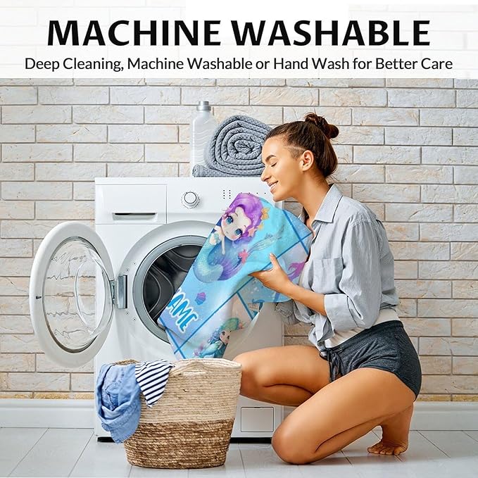 Personalized Mermaid Blanket with Name - Soft, Fuzzy & Warm - 50"x60" Throw Size Blanket for Bed, Couch, Sofa - Blue Cute Throw Gifts for Girls