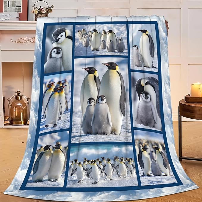 Penguin Blanket for Kids, Cute Penguin Throw Fleece Blanket Gifts for Boys Girls, Warm Cozy Soft Flannel Stuff for Bed Sofa Couch 60" x 50"