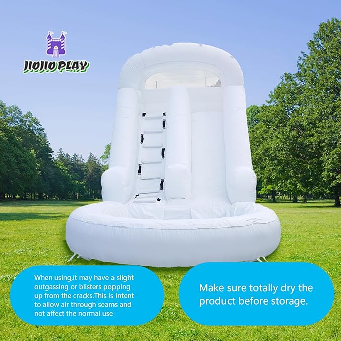 16FT White Inflatable Water Slide 100% Thickened PVC Swimming Pool Tool Heavy-Duty Outdoor Swimming Pool Party Entertainment Equipment with Slide and Reservoir (Equipped with Air Pump and Water Pipe)
