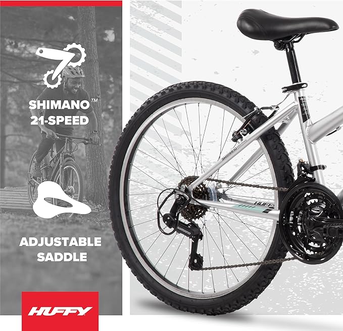 Huffy Stone Mountain Hardtail Mountain Bike for Boys/Girls/Men/Women, 20"/24"/26" Sizes, 6 or 21 Speed Shimano Twist Shifting, Front or Dual Suspension, Comfort Saddle, Sleek Colors