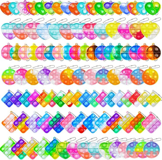 108 PCS Pop Fidget Keychain It Mini Fidget Toys Bulk Party Favors for Kids 4-8,8-12 Year Boys Girls Push Pops Bulk Toys Its Small Prizes for Kids Classroom Birthday Party Favors Bubble Poppers