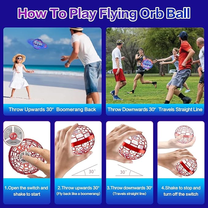 2 Pack-2025 Upgraded Flying Orb Ball Toy, Hover Boomerang Ball Spinner Mini Drone - Magic Floating Galactic Fly Spinning Orb, for Boys Girls and 6-12 Age Kids