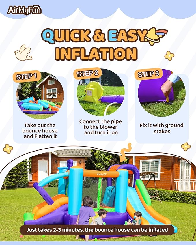 AirMyFun Bounce House for Kids and Toddler, Inflatable Bouncy Castle with Blower Outdoor Indoor Backyard Jumping House with Slide (82003)