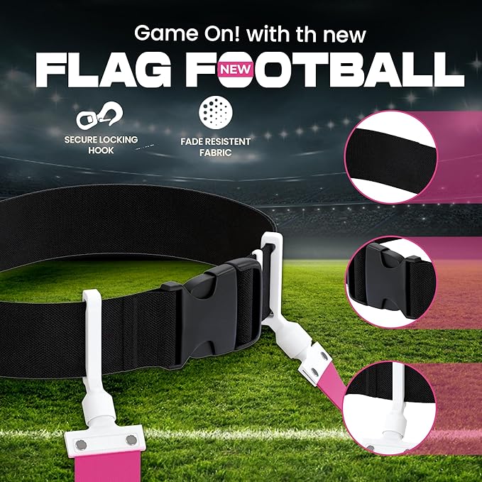 Gameday Flag Football Set – Kits for 2–14 Players w/Belts, Agility Cones & Carry Bag – Available in Multi Colors & Sizes