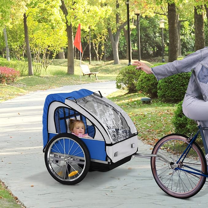 Aosom 2-Seat Child Bike Trailer for Kids with a Strong Steel Frame, 5-Point Safety Harnesses, & Comfortable Seat