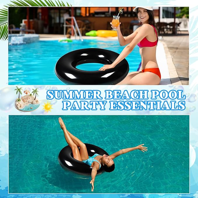 6 Pcs Inflatable Pool Floats 28 Inches Swim Tube Bulk for Adults Swimming Ring Pool Floaties for Beach Party Decorations Women and Men River Lake Summer Vacation Holiday (Black)