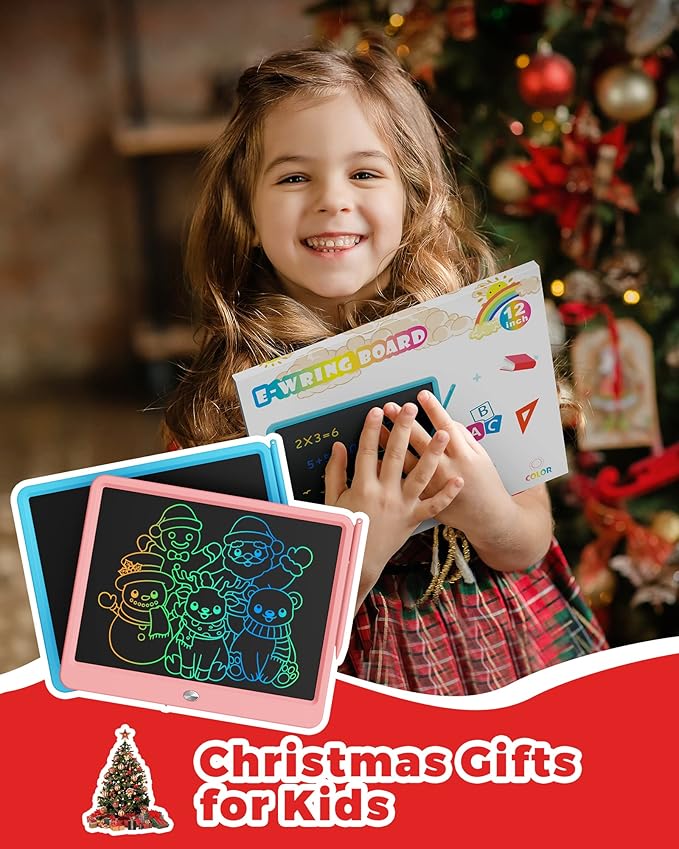 KOKODI 12 Inch LCD Writing Tablet with Anti-Lost Stylus, Erasable Doodle Board Colorful Toddler Drawing Pad, Car Travel School Games Toys for 3 4 5 6 7 8 Kids, Birthday Gift for Girls Boys Adults Pink