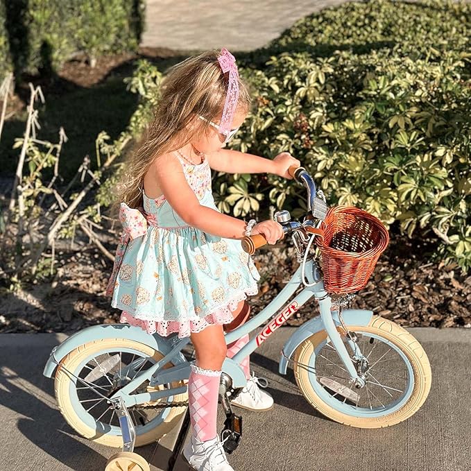 ACEGER Girls Bike with Basket, Kids Bicycle for 3-13 Years, Included Coaster Brake & Caliper Brake, 14 16 18 Inch with Training Wheels, 20 24 26 Inch with Kickstand but no Training Wheels