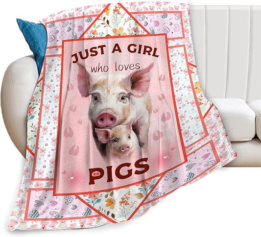 Cute Pig Blanket Just A Girl Who Loves Pigs Throw Blanket Ultra Soft Cozy Fleece Flower Animal Gift Fuzzy Plush Bedding Blankets for Kids Teens Adults Girls Boys Women Men 60"x50"