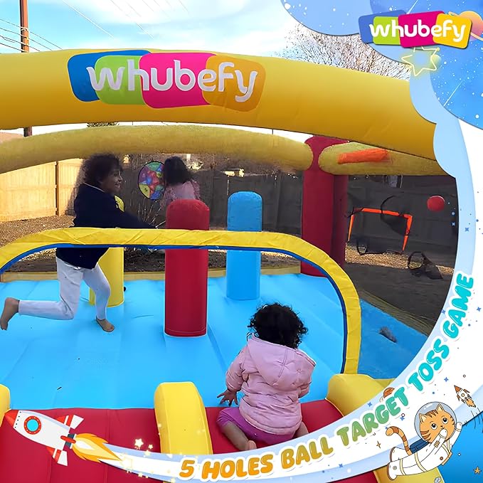 Whubefy Inflatable Bounce House Double Slide for Big Kids 3-6 8-12 with 3 Punching Bag Large Space Rocket Blow Up Bouncy Castle Obstacle Course 13.1x11.2x7.1ft w/Blower Indoor Outdoor Fun