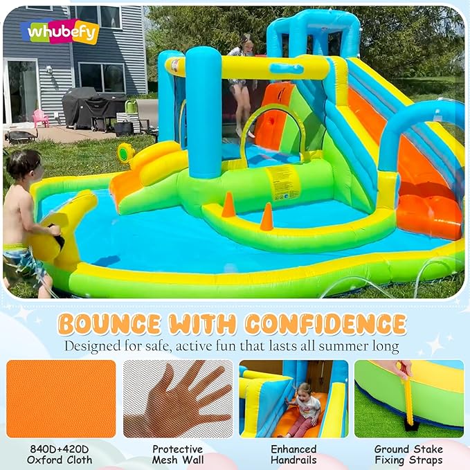 Whubefy 12.8x12ft Inflatable Bounce House for Big Kids, 13 in 1 Bouncy House Jump Castle for Kids 3-6 Indoor Outdoor Wet Dry Water Bounce House Double Slide with Pool, Ball Pit, Ring Toss Cones,5 Toys