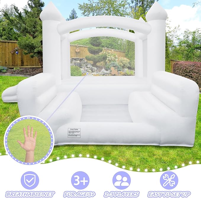 White Bounce House for Kids 3-8, Large Inflatable Bouncy House with Air Blower Slide Ball Pit Jumping 100 Balloons, Bouncy Castle for Party Birthday Wedding Event Indoor Outdoor (10x6x6FT)
