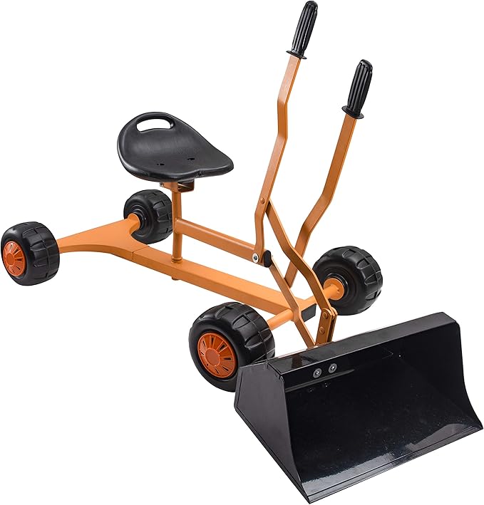 WONKAWOO Sand Digger Original Metal Excavator Bulldozer 360° Seat Ride On Toy for Kids, US Patented Extra Wide Scoop Bucket Design