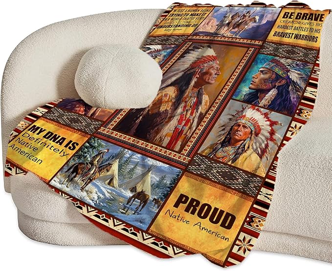 Native American Blanket Ultra Soft Cozy Indians Throw Blanket Fleece Fuzzy Plush Native American Decor Gifts for Women Girls Adults Couch Sofa 60"x50"