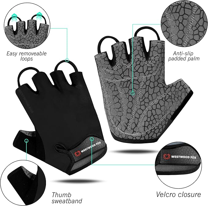 Cycling Gloves Half Finger Unisex Padded Grips Palm Bicycle Summer MTB Bike Gloves for Men Women Non-Slip Fingerless Short Mountain Bike Sports Hiking Climbing Gym