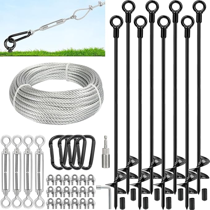Tinnmao 30 Inch Ground Anchors Heavy Duty, 8 Pcs Screw in Shed Anchor Kit with Galvanized Cable & Turnbuckle, Multi-Use Earth Anchors for Sheds, Trampolines, Gazebo, Swing Sets, Carport
