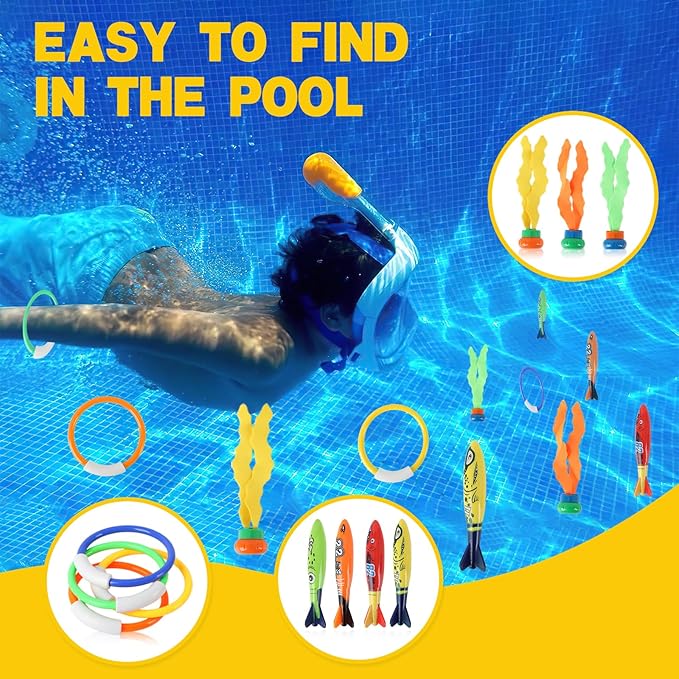 Diving Pool Toys for Kids,Swimming Water Toys with Dive Rings,Underwater Training Playing for Kids 5 12 Years Fun Water Swim Toy for Children (A)