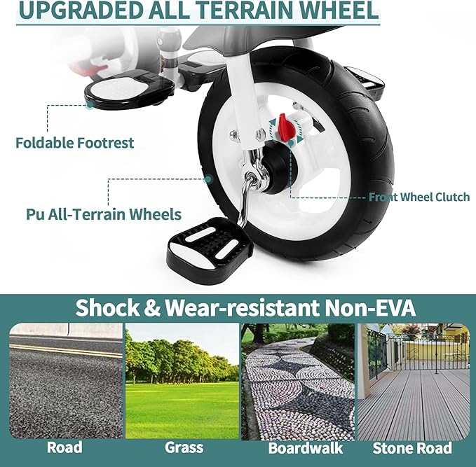 Baby Trike, 6-in-1 Kids Tricycle with Adjustable Push Handle, Removable Canopy, Safety Harness for 18 Months - 5 Year Old(Green)