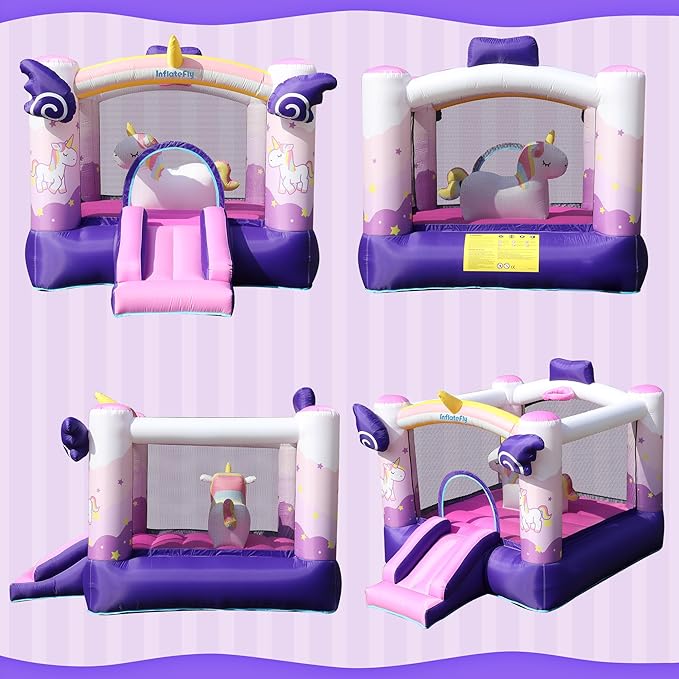 Unicorn Bounce House with Slide, Basketball Hoop for Kids 3-12, Inflatable Jumping Bouncy Castle for Outdoor & Indoor, Includes Blower