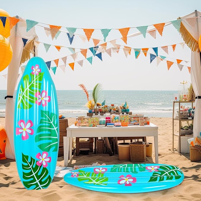 60 Inch Luau Inflatable Surfboard for Beach Inflatable Surf Board Luau Decoration Tropical Inflatable Pool Surfboard Float for Surf Hawaiian Theme Summer Sea Party