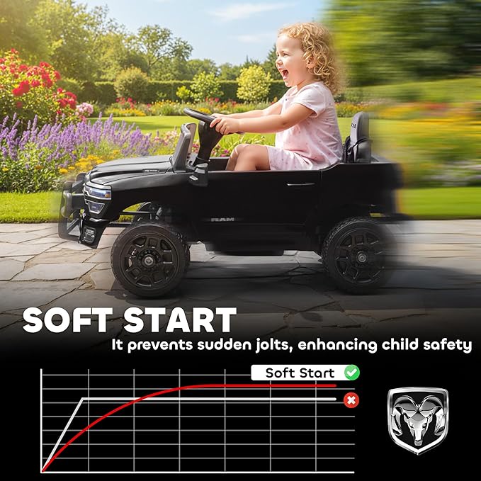 Qaba 12V Kids Ride on Car, Licensed Dodge RAM 3500 Electric Car for Kids with Dual Motors, Parent Remote Control, Rear Suspension, Power Display, Bluetooth Music and LED Lights, Black