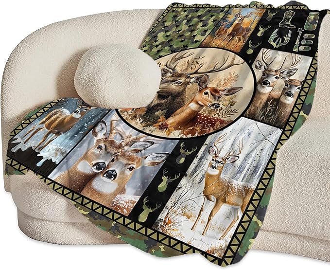Deer Blanket Ultra Soft Cozy Camo Throw - Fleece Fuzzy Plush Hunting Lovers Decor Gifts for Women Girls Adults - Couch Sofa 50"x40"