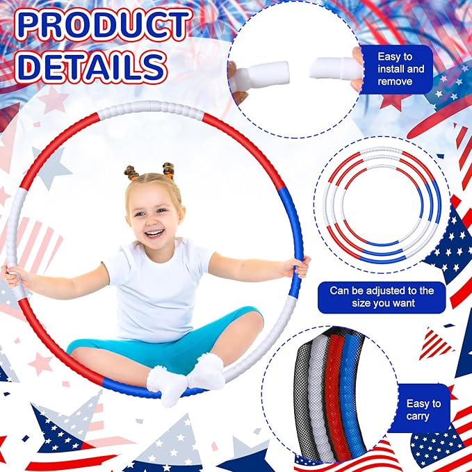 Sratte 12 Pcs Toy Hoop for Kid Detachable Adjustable Toy Hoop Colored Hoop Exercise Ring Plastic Circle for Kid Teen Gymnastics Dog Agility Equipment, Require Self Assembly(White, Blue, Red, 28 Inch)