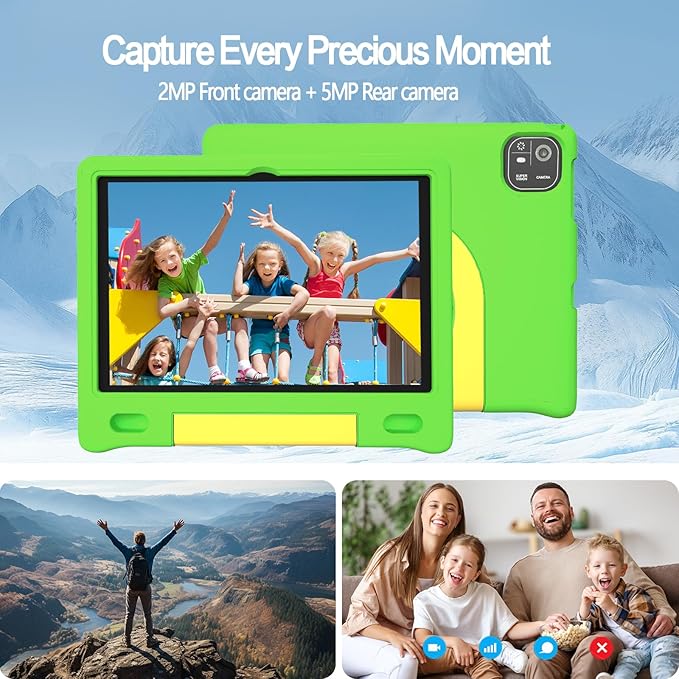 Kids Tablet 10", Android 14, 8GB+64GB (1TB Expandable), Octa-Core, 1280×800 HD Display, Dual Cameras, 12-Hour Battery, Parental Controls, Childs Tablet with Shockproof EVA Case