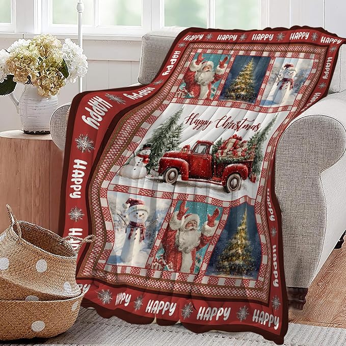 Christmas Santa Claus Blanket Christmas Pleasant Car Tree Throw Blankets Gifts for Girls Boys Kids Soft Cozy Fleece Plush for Couch Sofa Bed 60"x50"