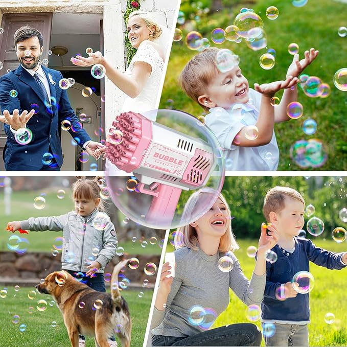 Dolanus Bubble Gun 2 Pack with 2 Bottles Bubble Solution, 40-Hole Light Up Dip Bubble Machine for Kids, Bubble Toy for 3 4 5 6 7 8 Years Old Boys Outdoor Indoor Kid Birthday Wedding Party(2*Pink)