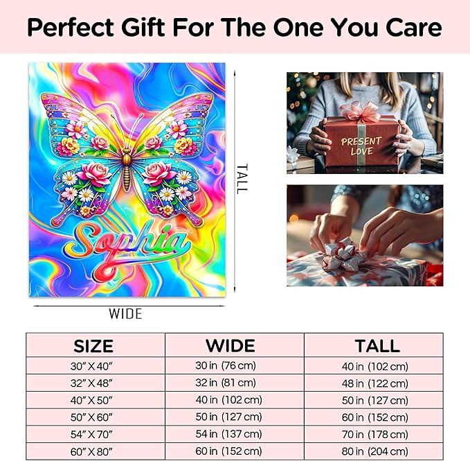 Custom Baby Girl Blanket with Name Personalized Soft Throw Blanket Gift for Newborn, Toddler, Teens to Adult for Birthday, Baby Shower, Christmas (Girl-02)