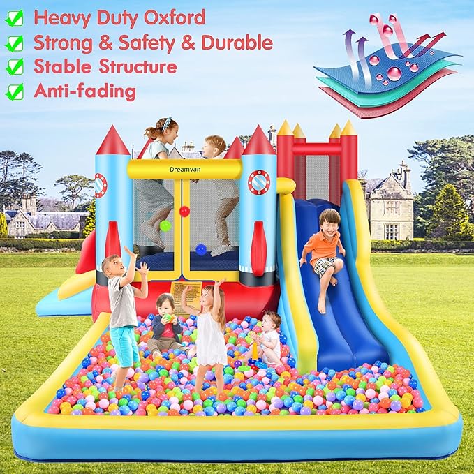 Inflatable Bounce House for Kids 146 x 132 x 82 inch, Indoor/Outdoor Bouncy House with Large Splashing Pool, Bouncing Area, 2 Water Slides,Climbing Wall, UL Certified Blower Included1