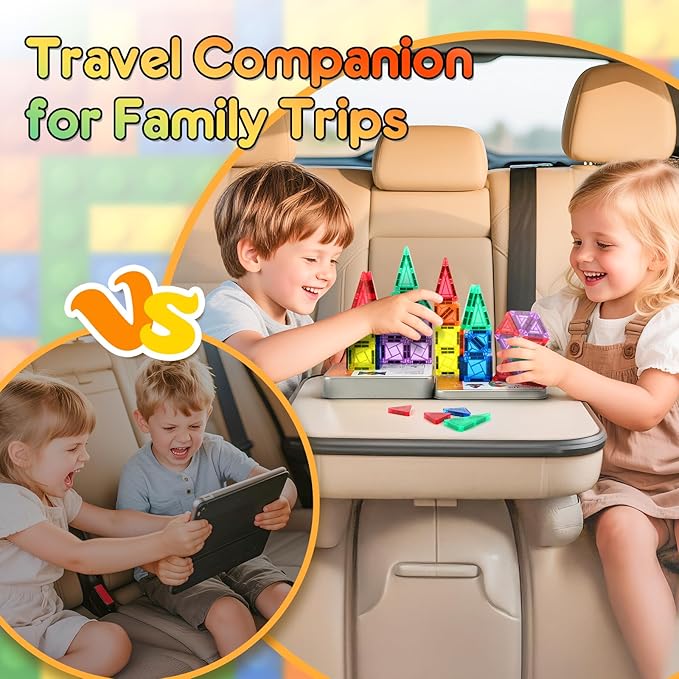 CS COSDDI 42PCS Magnetic Travel Toddler Set with Iron Storage Box, Mini Magnetic Blocks Kids Toys, Portable Magnetic Blocks Building Kids Toys for 3-5 Year Olds Boys Girls Birthday Gift