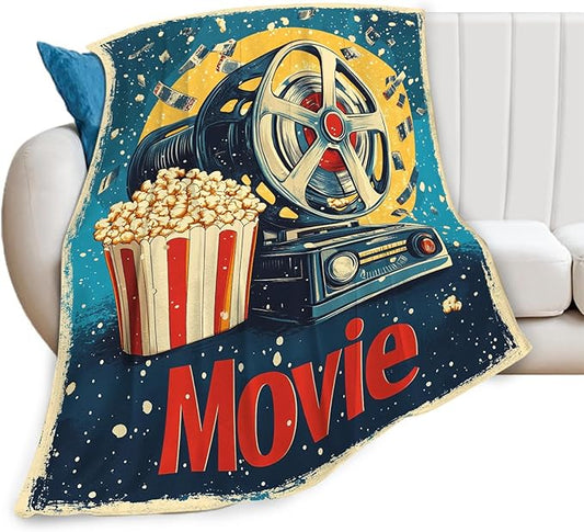 Movie Blanket Film Theater Cinema Popcorn Throw Blankets Gifts for Girls Boys Kids Movie Lover Soft Cozy Fleece Plush for Couch Sofa Bed 50"x40"