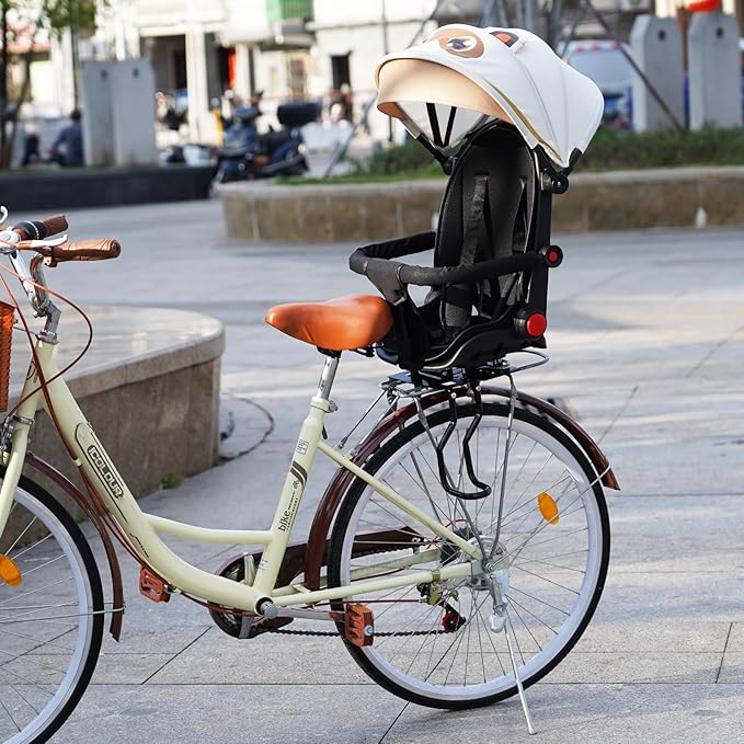 Rear Child Bike Seat, with Rain Shelter Backrest Rear Bike Seat, Foldable Rear Mounted Child Bike Seat, 2025 New Comfortable Child Rear Seat, Suitable for Most Bicycle Rear Frames