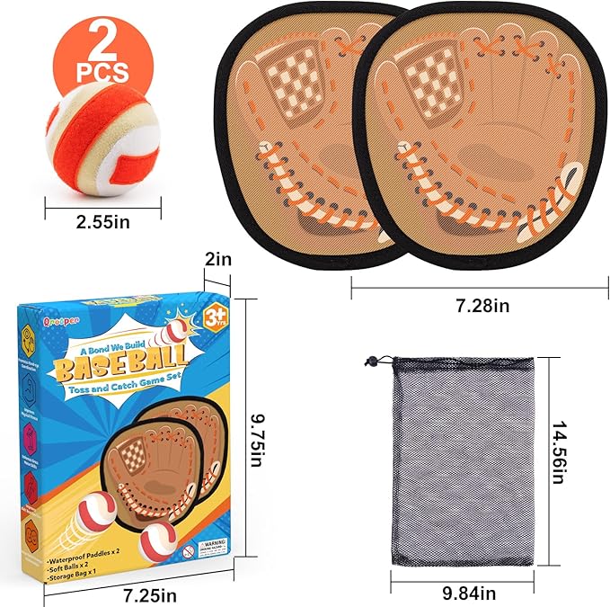 Toss and Catch Ball Set Toddler Baseball Training Glove, Pool Beach Toys for Kids 3 4 5 6 7 8 Years Old Boys Girls Birthday Gifts, Soft Sticky Balls Yard Outdoor Games for for Adults Family