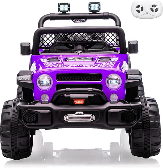 12V Kids Electric Ride on Truck，Parent Remote Control Car for Kids| Features 3 Speeds to 6MPH, 2 * 550w Moto, Spring Suspension, LED Lights, Music | for Children Aged 2-8 Years，Purple