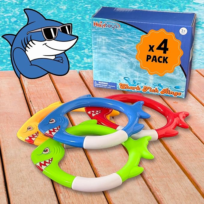 4-Pack Shark Dive Rings – Sinking Swimming Pool Toys for Kids, Toddlers, Boys & Girls | Colorful Underwater Fish Rings for Diving Pool Games, Swim Training, Beach & Bath Play