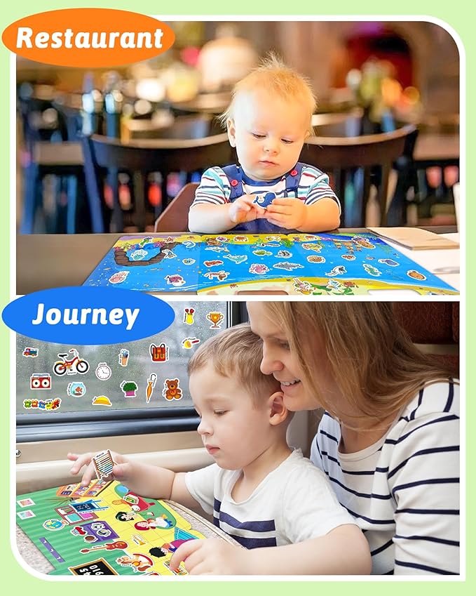 Benresive Reusable Sticker Book for Toddlers 2-4 Years, 3 Sets Travel Stickers for Kids, Waterproof Sticker Books for Toddlers 1-3, Crafts Activities for Todddlers 1-3 2-4 3-5