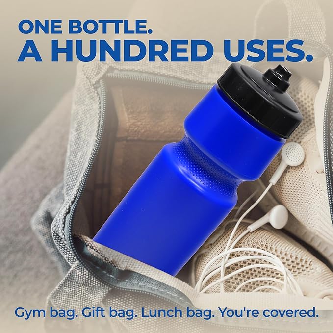 Rolling Sands USA Made 24 oz Sports Squeeze Water Bottles, 3 Pack, BPA-Free, Easy Drink One Way Flow Valve, Fits Most Bike Cages, Dishwasher Safe, Durable, Reusable and Lightweight, Blue