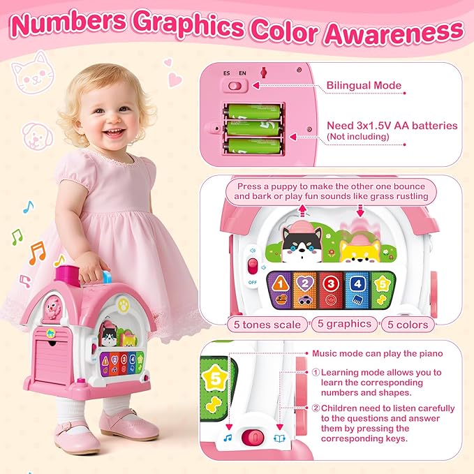 SpringFlower Baby Toddler Toys for 1 Year Old Girls, Montessori Musical Toddler Toys for 12-18 Months Kids, Musical Learning House for Infant Toddlers 1 2 3 Years Old Baby Girl Gifts