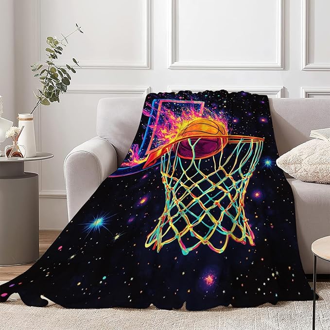 Basketball Blanket, Basketball Blanket, Sports Ball Gifts Blankets Stuff Fleece Flannel Plush for Boys Men Women Girls Lovers Adults Soft Bedding Gift for Sofa Bed Office Home Decor 80"x60"
