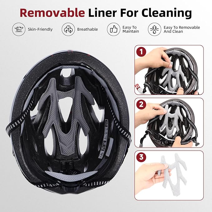 Adult Bike Helmet, Bicycle Helmet with Rear LED Light & Detachable Magnetic Goggles, CPSC/CE Certified Cycling Helmet Adjustable for Men Women Mountain & Road