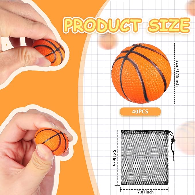 Civaner 40 Pcs Mini Basketball Party Favors Tiny Basketball Small Foam Ball Relieve Stress Ball with Drawstring Mesh Bag for Beach Pool Sports Game Party(1.18 Inch)