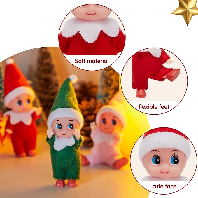 JOYIN Christmas 3PCS Tiny Elf Doll Christmas with 1 red,1 Green and 1 Pink elf Doll,Holiday Decoration Accessories Tiny Gift for Girls Boys Kids Adults