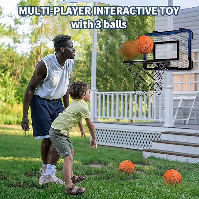 QDRAGON Mini Basketball Hoop, Over The Door Indoor, with 3 Balls/Inflator/Breakaway Rim, Basketball Toy Gifts for Kids and Adults, Suit for Bedroom/Office/Outdoor, Blue